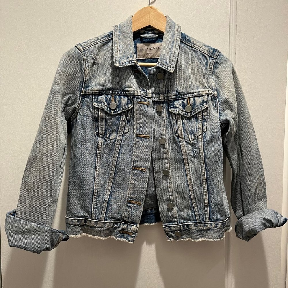 All Saints Womens Distressed Jean Jacket